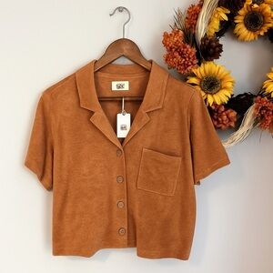 Marine Layer Terry Out Sierra Rust Cropped Resort Collared Buttons Shirt MEDIUM